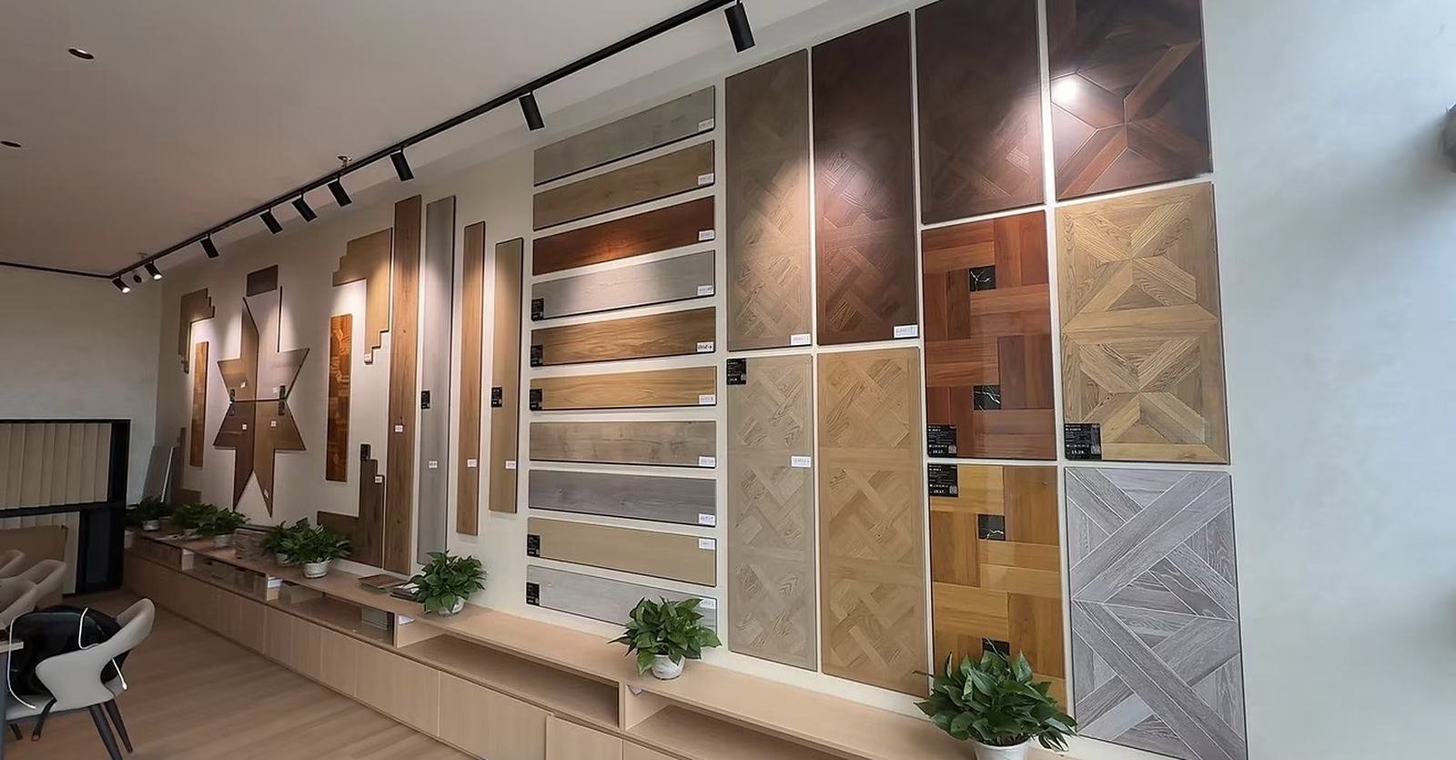 Muro de muestras de parquet y pisos de madera