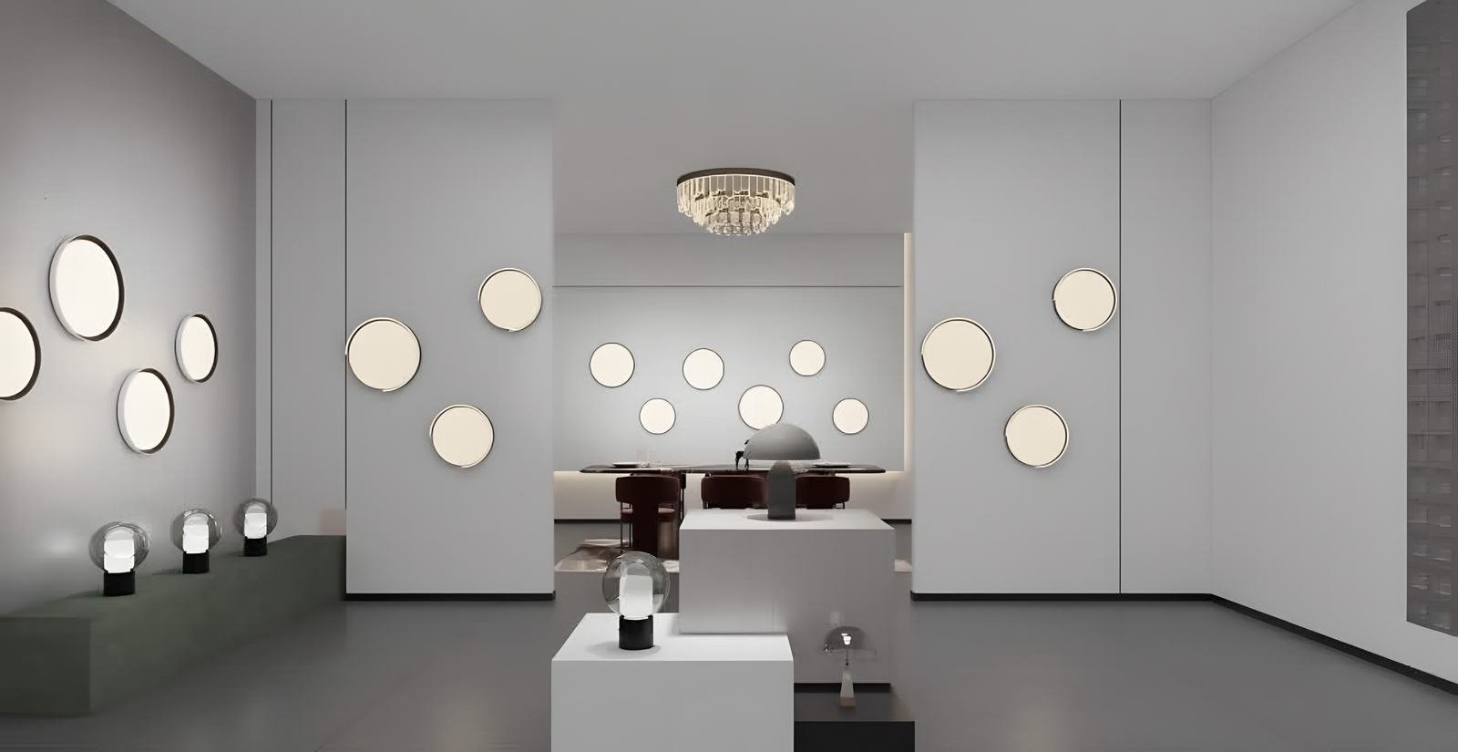 Sala de lámparas de muro, colgantes y de mesa