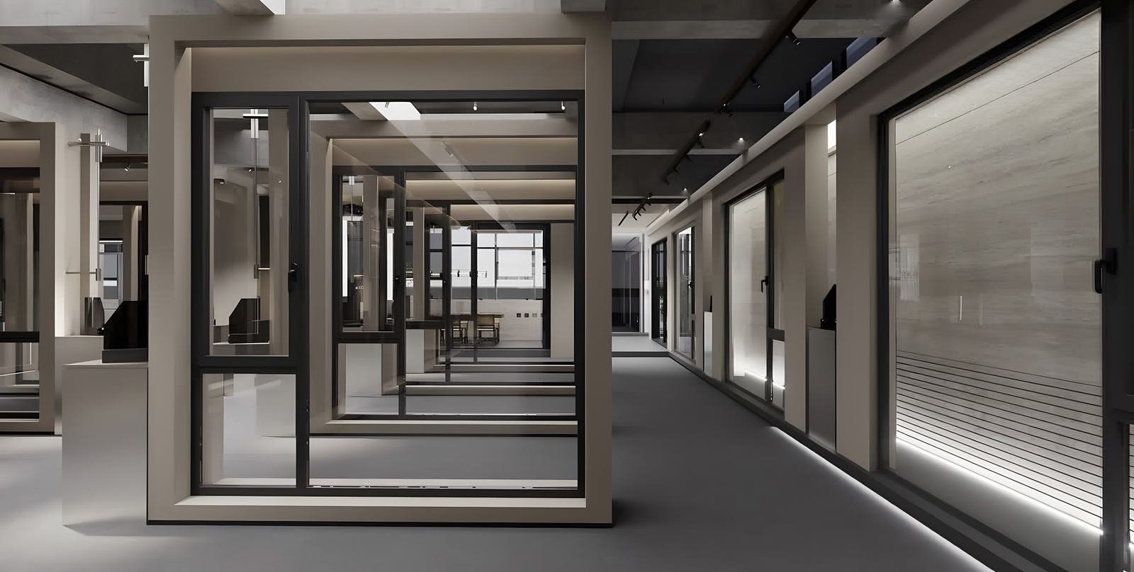 Ventanas de aluminio negro en exhibición